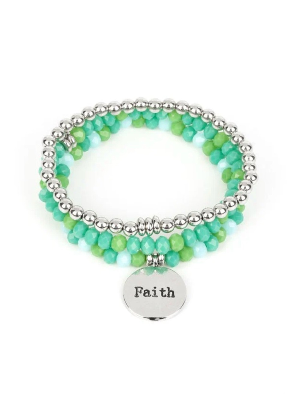 Paparazzi Green Beaded Faith Bracelet Stack Stretch Silver Charm